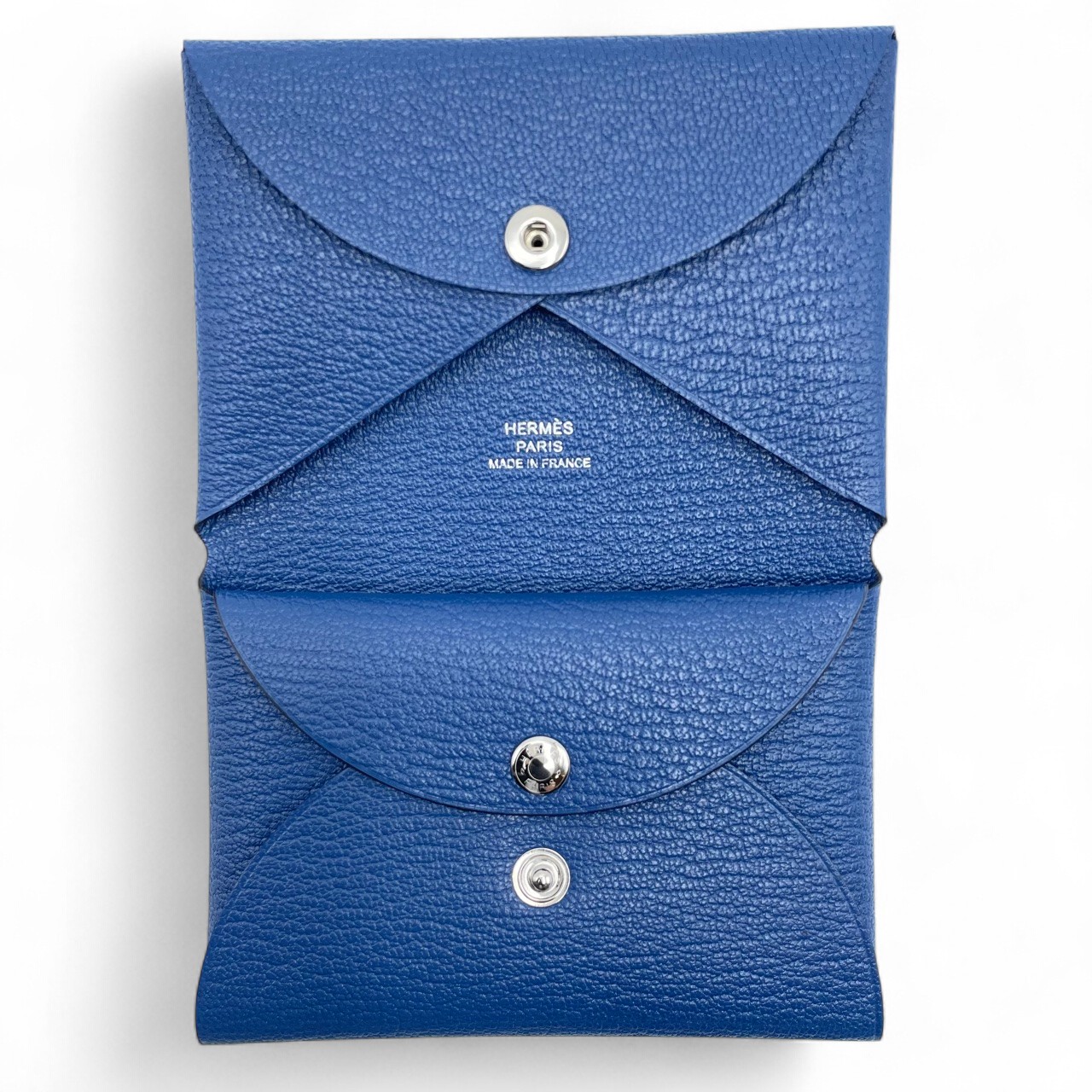 エルメス カルヴィ デュオ ディープブルー シェーブル シルバー金具 W