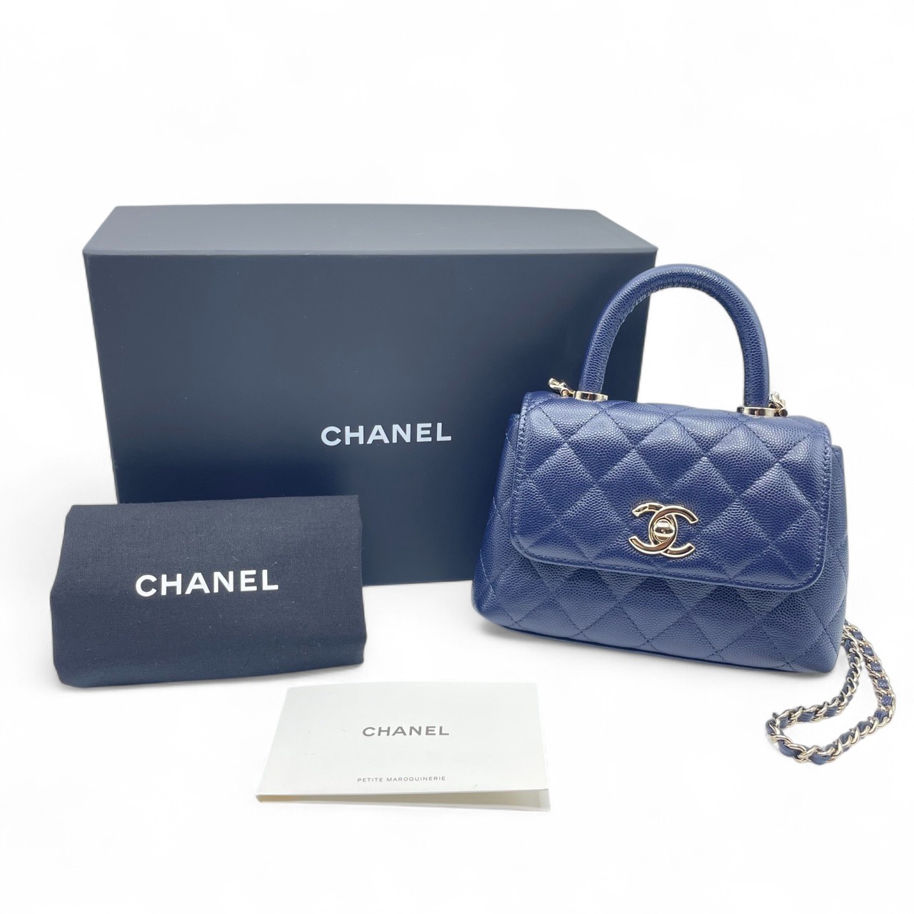シャネル ココハンドル ミニ 14.5 ネイビー キャビアスキン シルバー
