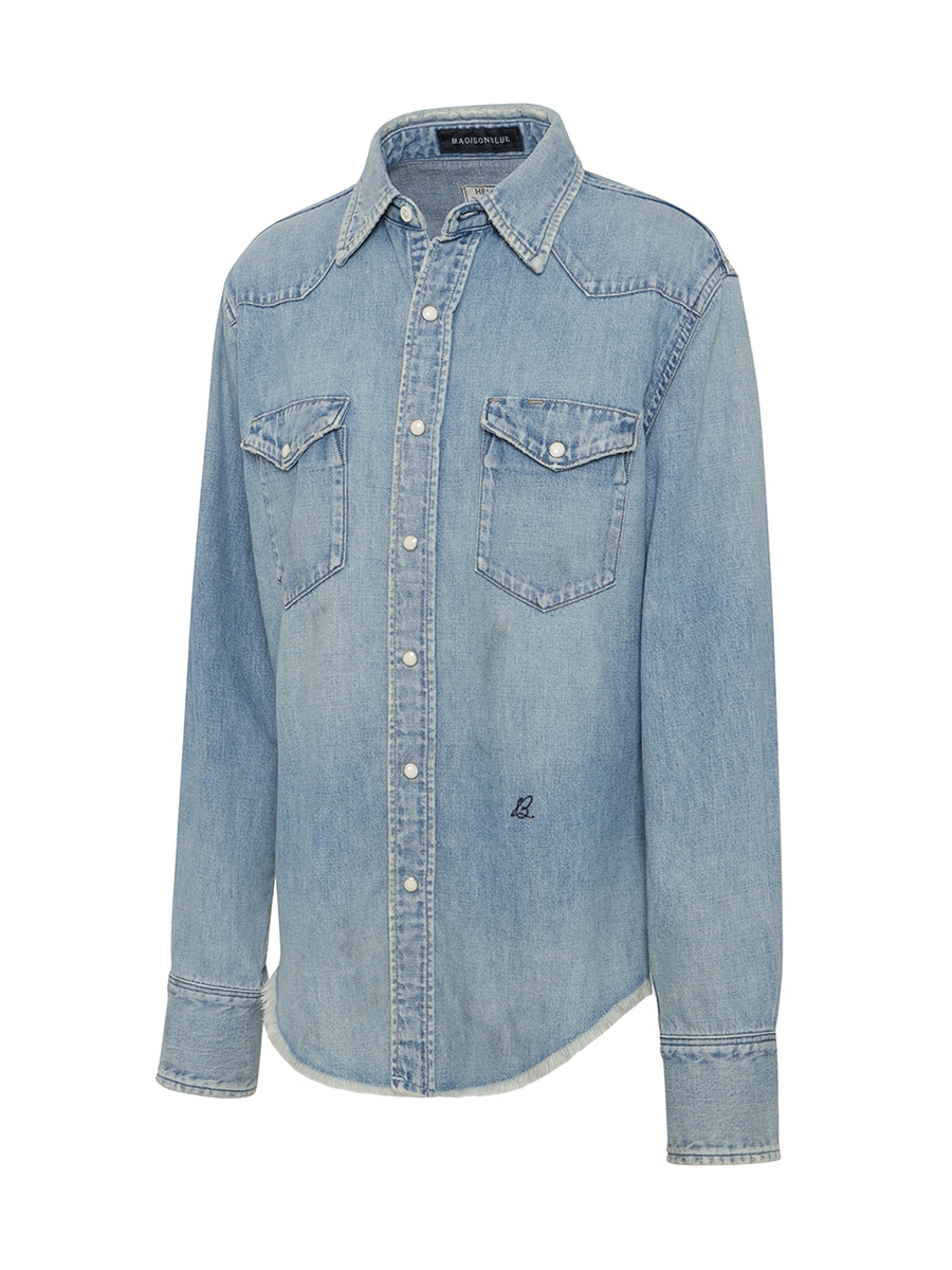 SHREDDED HEM WESTERN SH DENIM | SHIRT/BLOUSE | MADISONBLUE