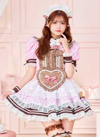 即日発送】【景井ひな着用】ピンクチョコレートギンガムメイド