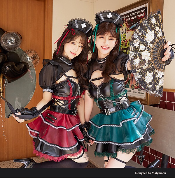 即日発送】ホーンテッドブラックレザーナース《ハロウィンコスプレ6点