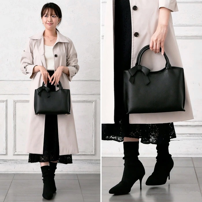 PERENNE ペレンネ 2wayショルダーハンドバッグ 取り外し可能 リボン