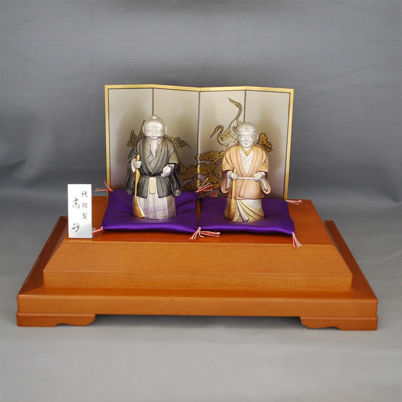 銀製 置物 「高砂」 屏風付き | 銀製品,銀製置物 | 森銀器製作所公式