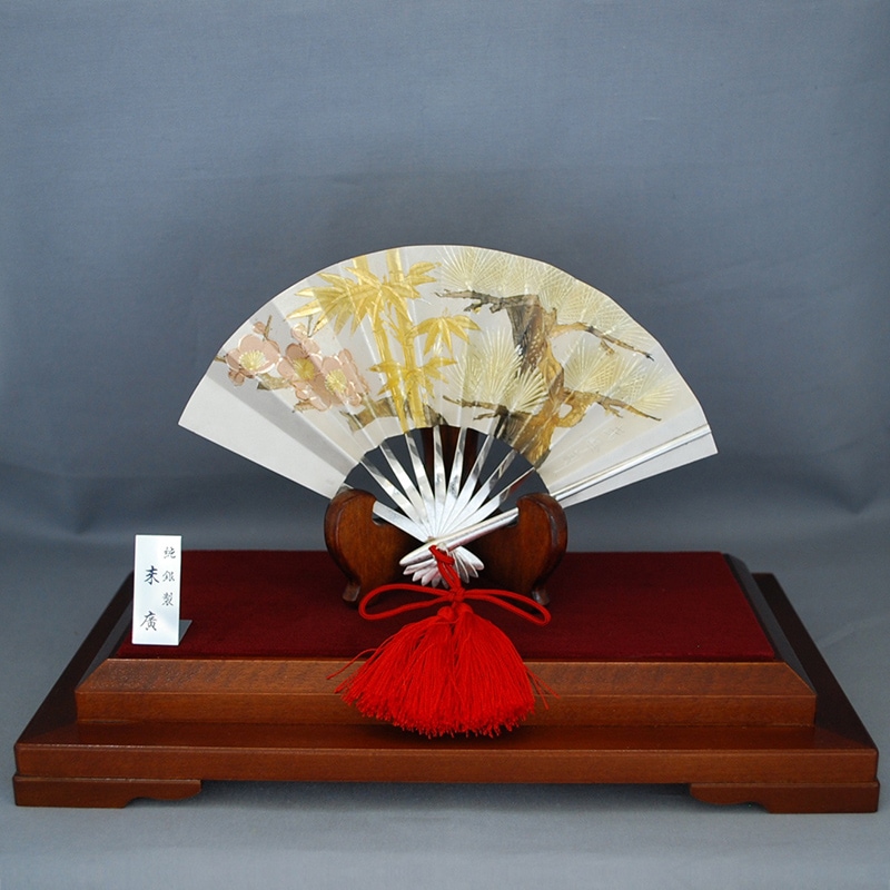 純銀製 置物 末広「松竹梅」 5号 | 銀製品,純銀製置物 | 森銀器製作所