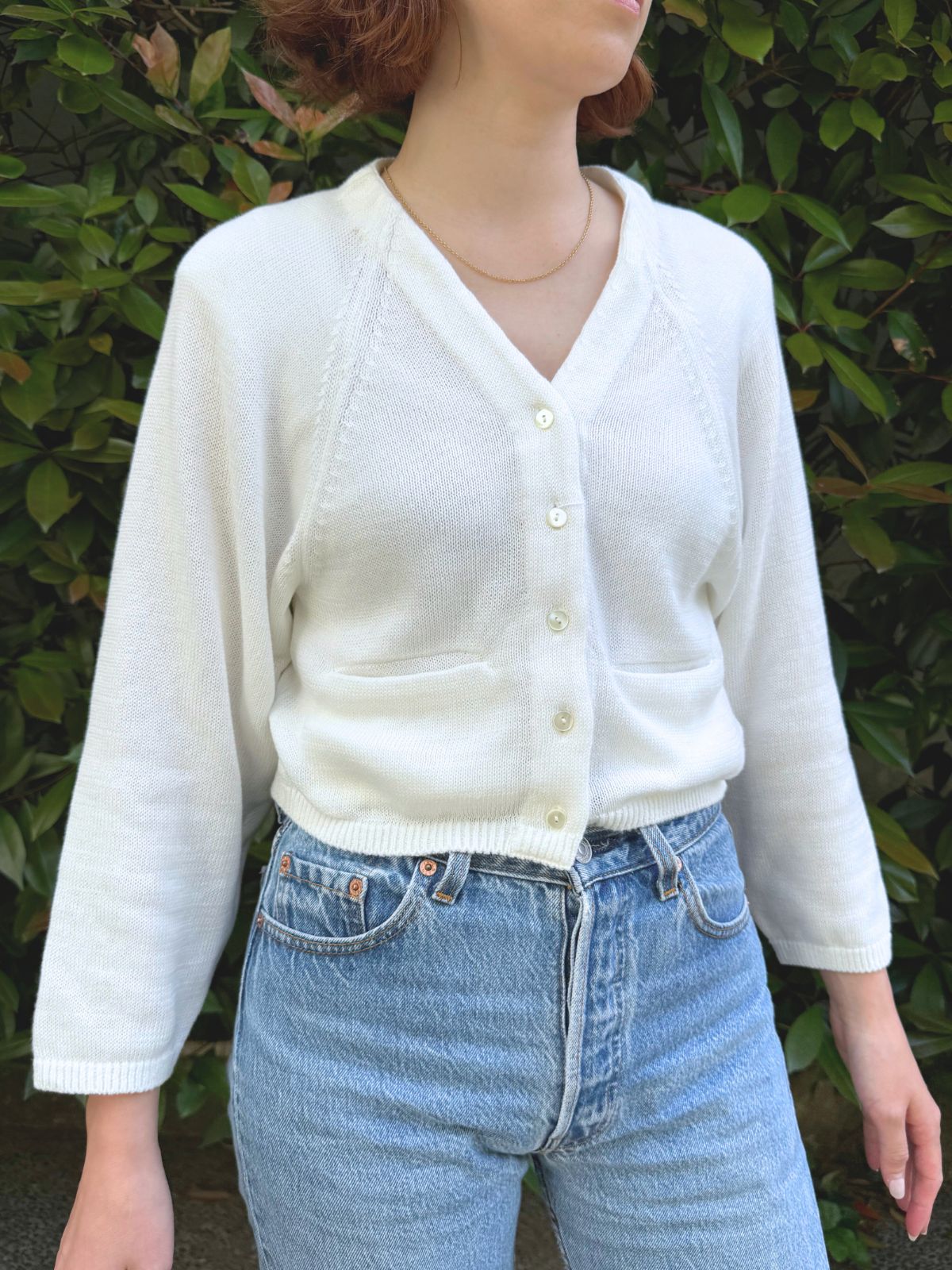 残りわずか】オーガニックコットンVネックカーディガン ピンク