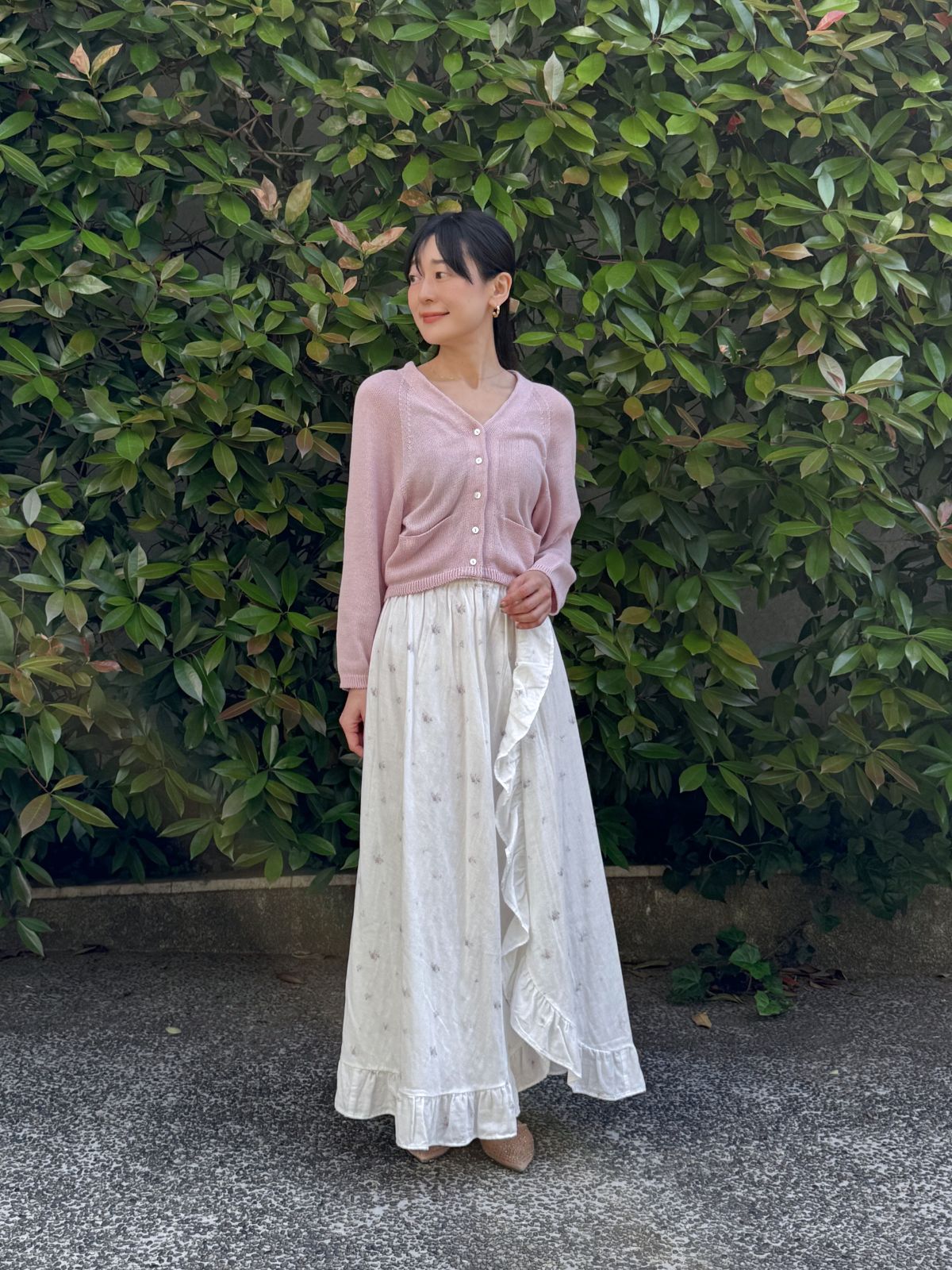 残りわずか】オーガニックコットンVネックカーディガン ピンク