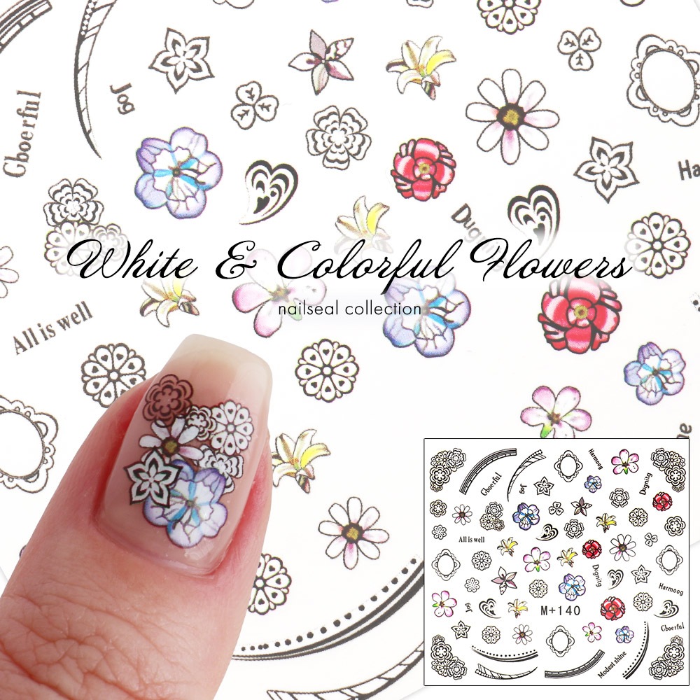 ネコポス送料無料】ウォーターネイルシール ホワイト&カラフルフラワー