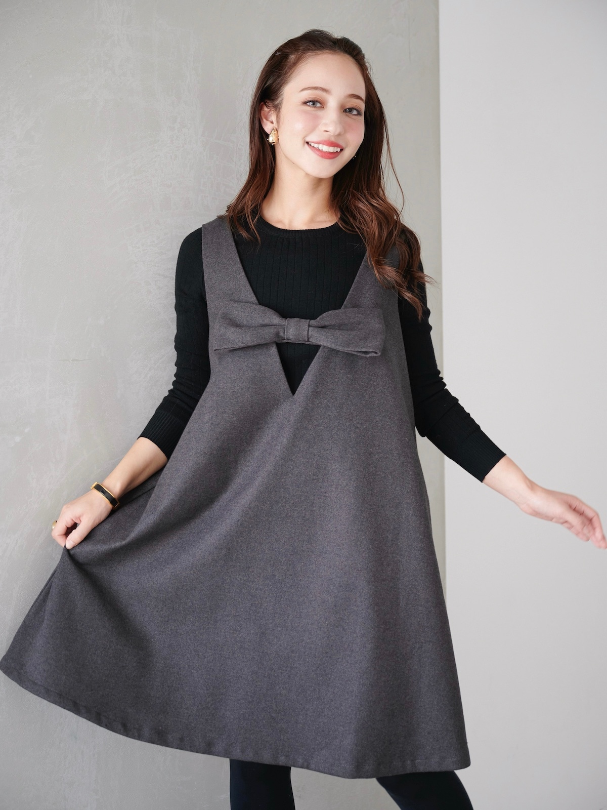 グレーリボンジャンパーワンピース | DRESS | OBLI