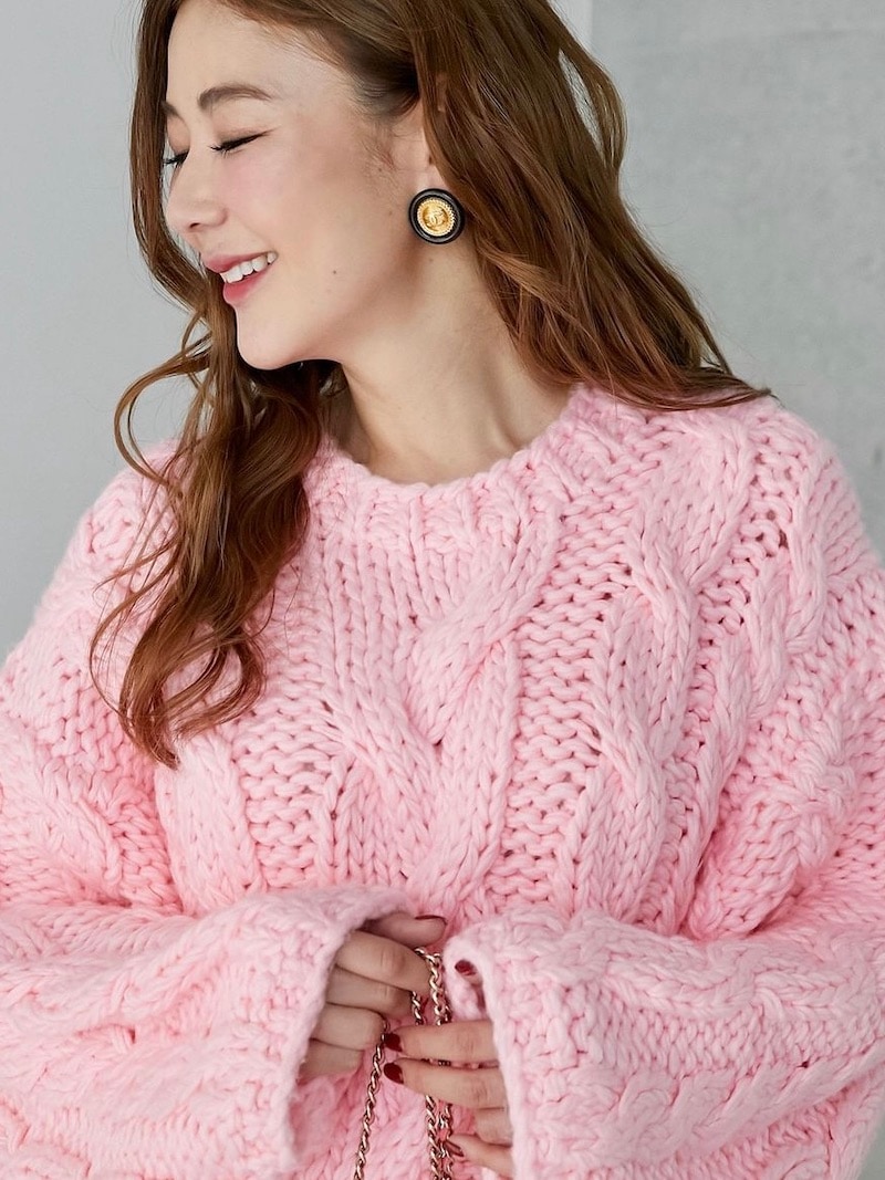 手編みボリュームピンクニット | TOPS | OBLI