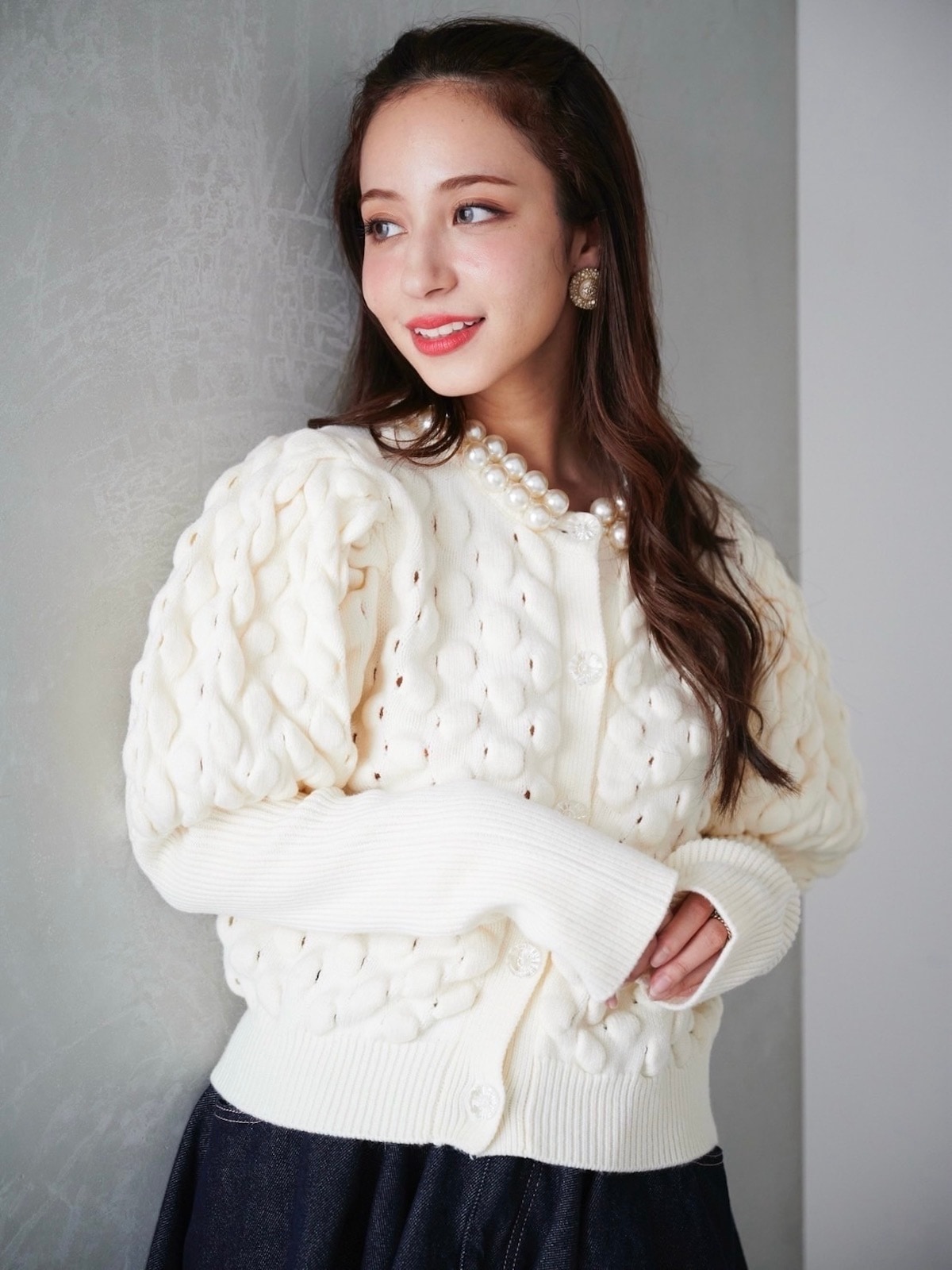 パールカーディガン/ホワイト | TOPS | OBLI