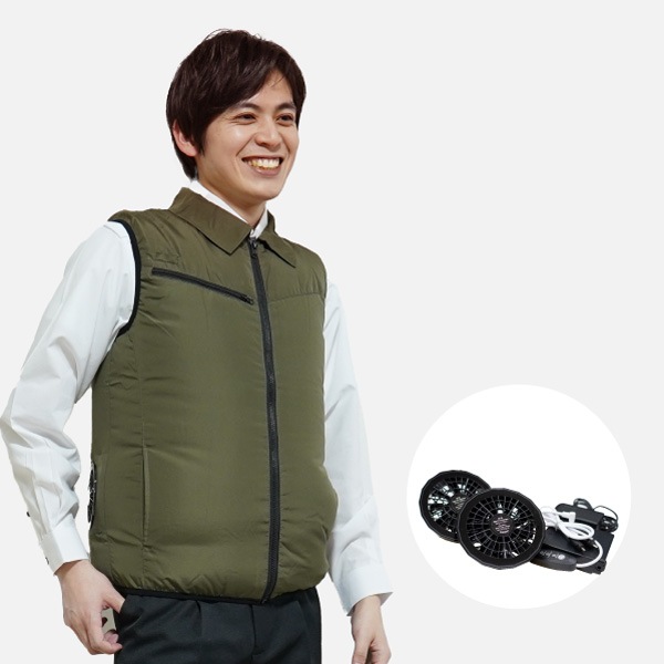 空調ベスト ＆ PSE認証マーク付バッテリーセット アーミーグリーン