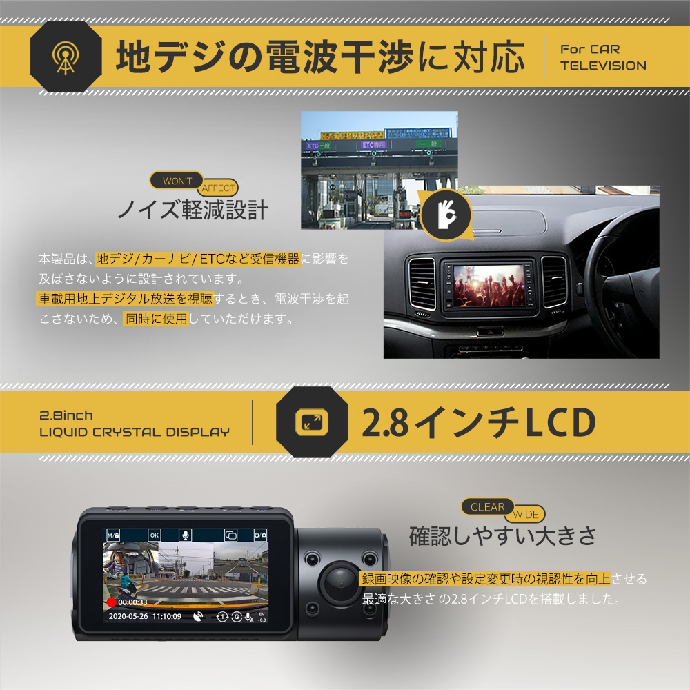 ドライブレコーダー 脇阪寿一氏監修 車の前後・車内の3カメラ同時録画