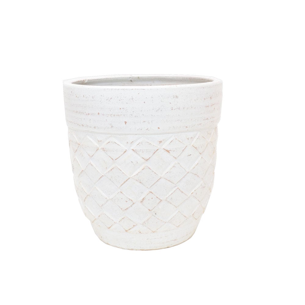 カラーテラコッタ植木鉢 プランター チェス L 12号 白