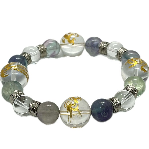 風水四神獣ブレスレット水晶(金彫り)フローライト ネコポス便なら