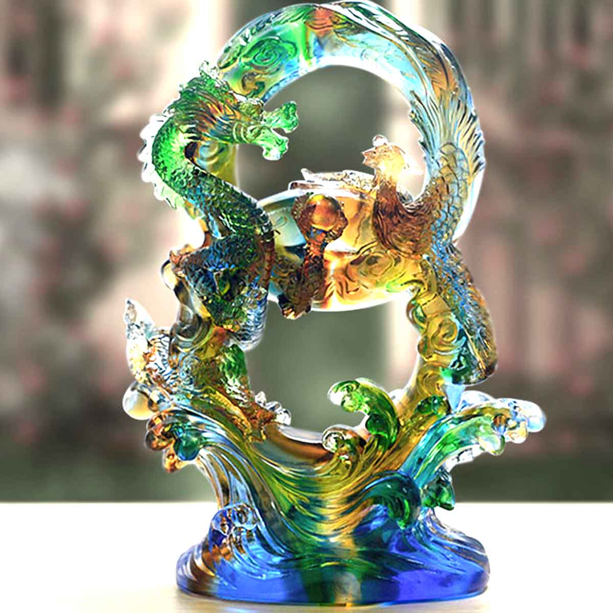 大Size】龍神と鳳凰が共演する風水置物が金運・家庭円満・商売繁盛を