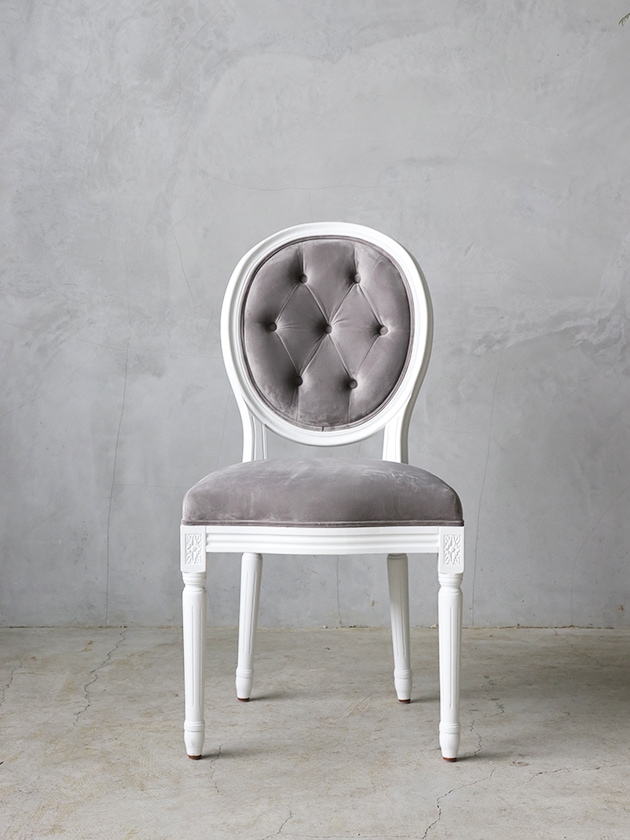 SGDダイニングチェアオーバルバックホワイト&ライトグレーベルベットMW