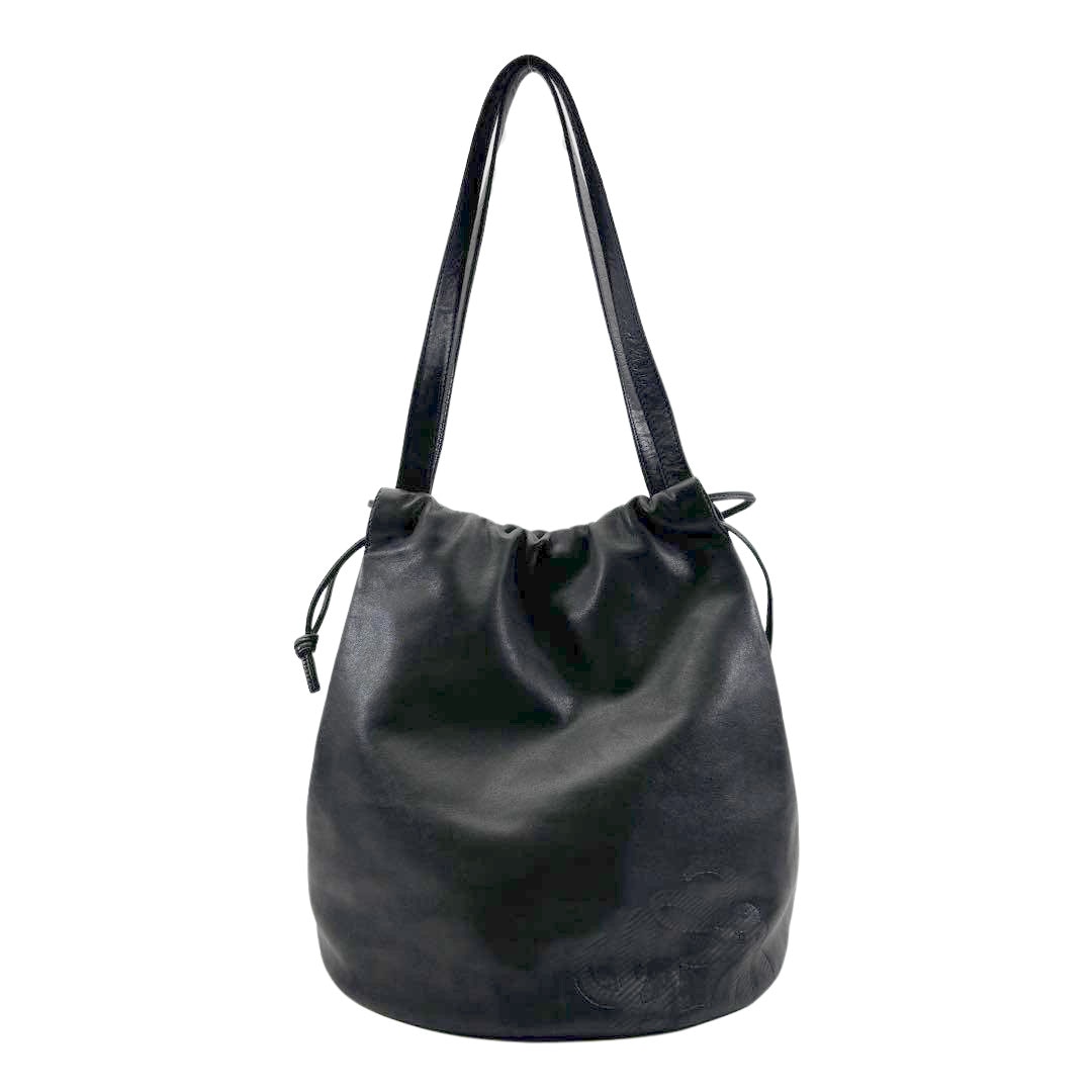 LOEWE ロエベ 巾着ショルダーバッグ アナグラム ナッパレザー ブラック