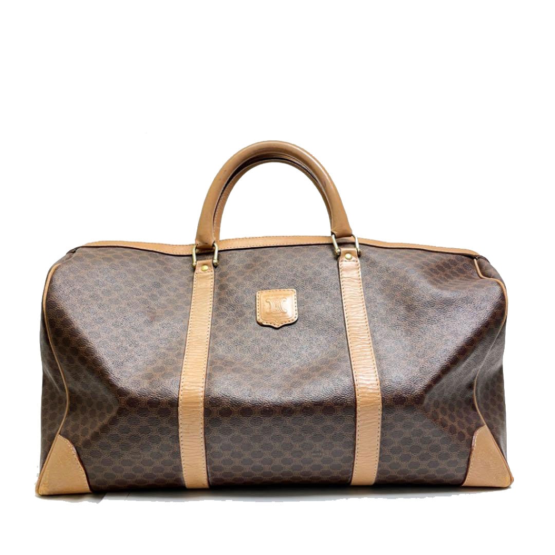 CELINE セリーヌ マカダム柄 ボストンバッグ PVC レザー ブラウン M14