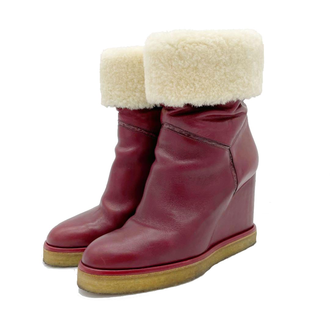 CELINE セリーヌ ムートンブーツ レザー パイソン ボルドー 38（約25cm