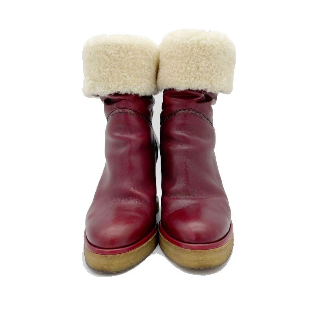 CELINE セリーヌ ムートンブーツ レザー パイソン ボルドー 38（約25cm