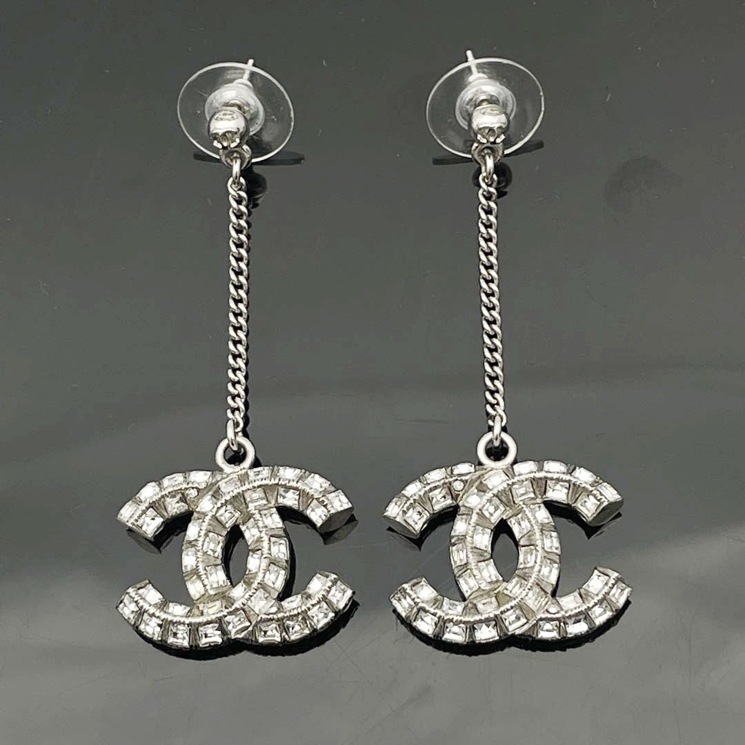 CHANEL シャネル チェーンピアス ココマーク ラインストーン B20V