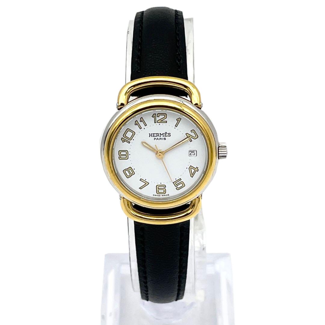 HERMES エルメス レディース腕時計 プルマン QZ SS GP ゴールド
