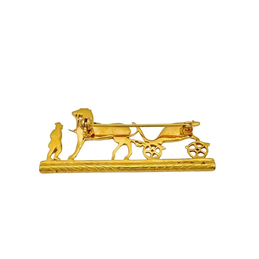 HERMES エルメス ヴィンテージブローチ 四輪馬車 従者 ゴールド