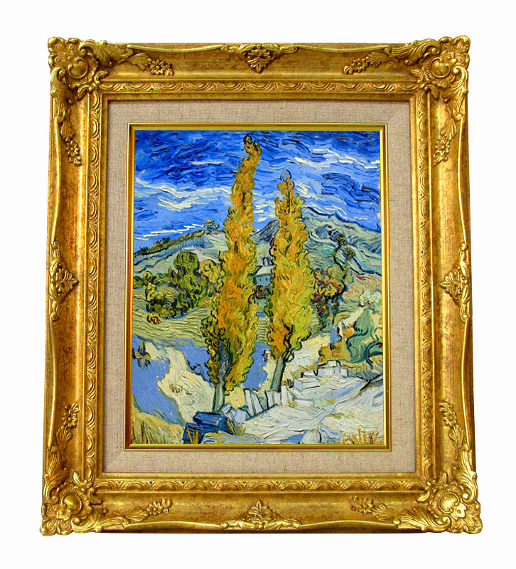 ゴッホ 丘を抜ける道の2本のポプラ ジクレーキャンバス複製画 額装品