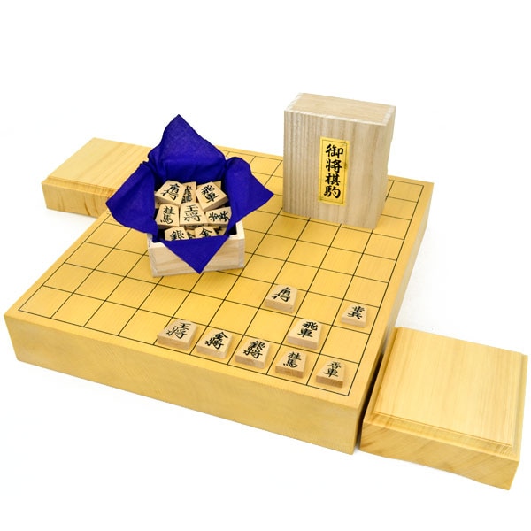 将棋セット 新かや2寸一枚板卓上将棋盤セット(木製将棋駒黄楊上彫駒