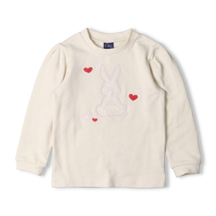 会員ランク別セール対象】ハートモチーフ入りうさぎアップリケ裏毛