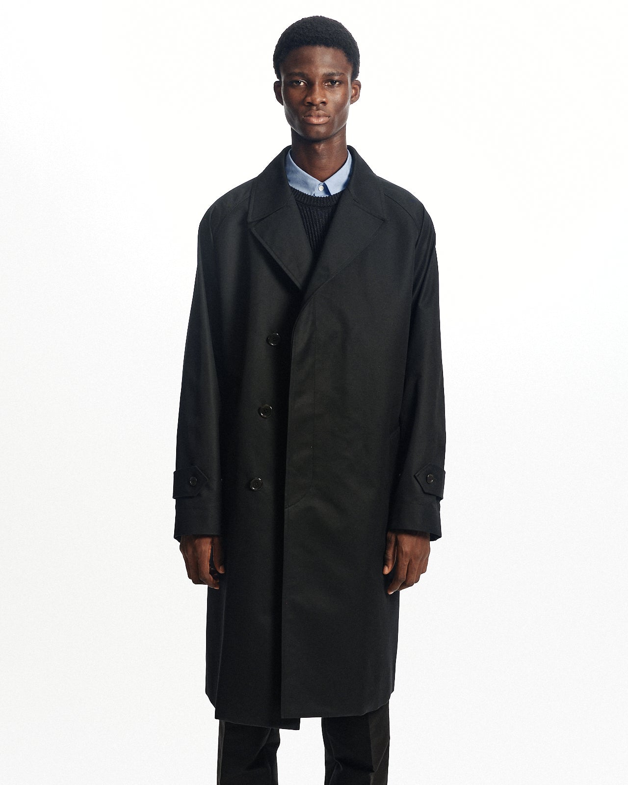 オーガニックGIZAギャバジン / フライフロントトレンチコート, Black