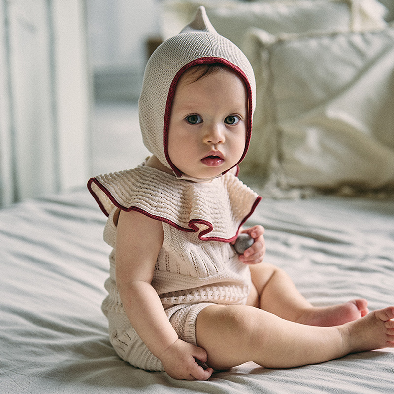 MARLMARLロンパースgrass帽子whiteセット MARLMARLロンパースgrass帽子