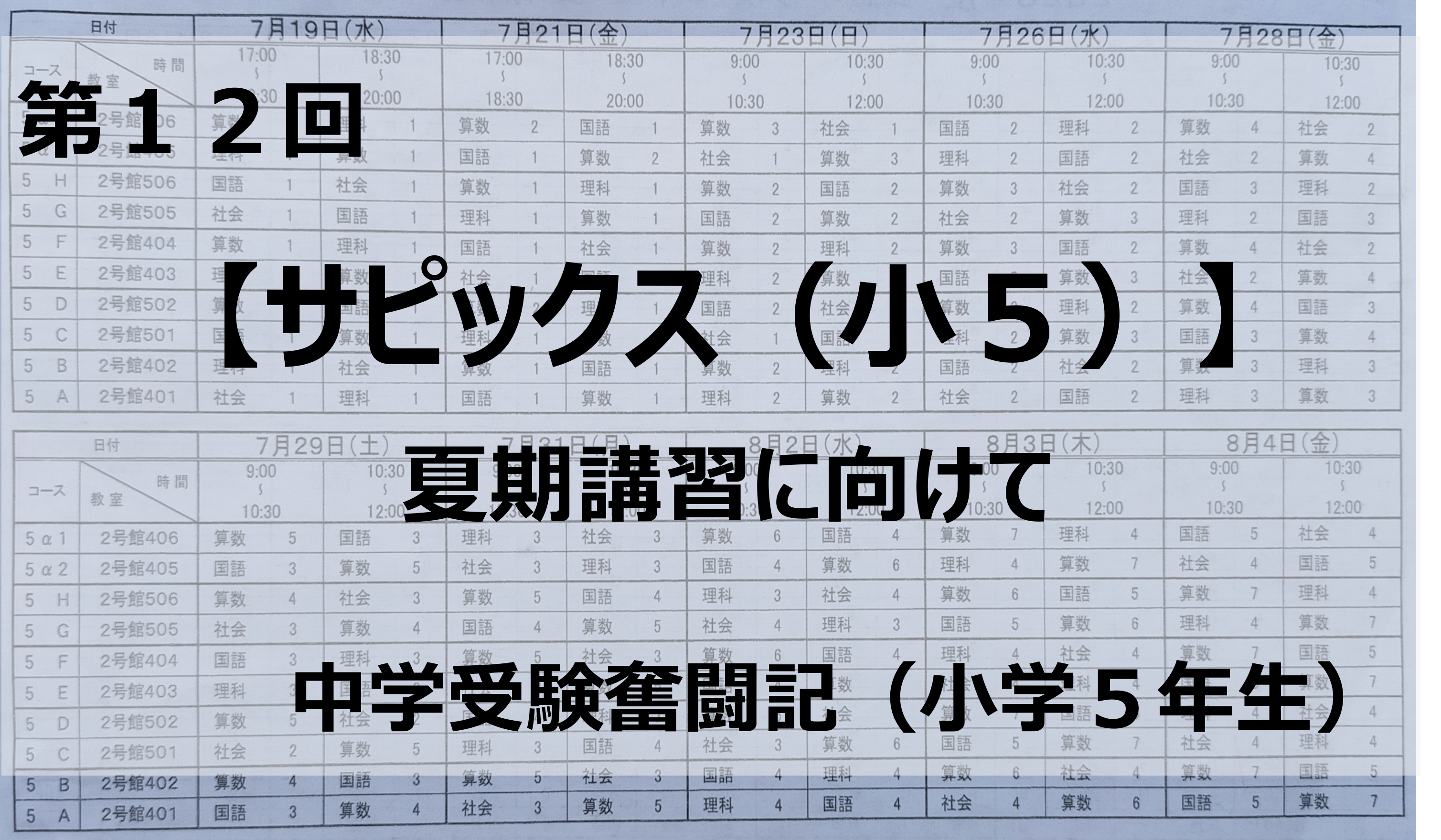 サピックス 5年生夏期講習 サピックス（小5）夏期講習に向けて