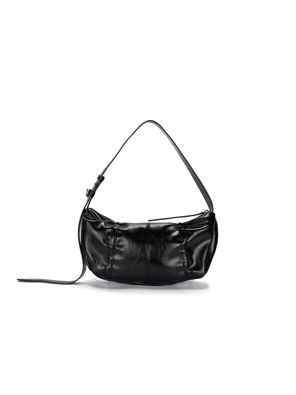 HALF SHIRRING RIBBON ROUND BAG IN BLACK – Matin Kim