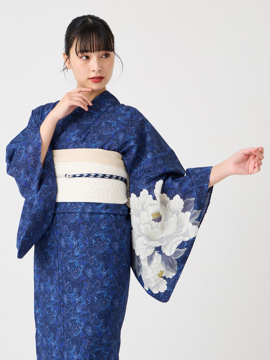 浴衣単品「 更紗牡丹 」(FREE ダークレッド): ふりふ ｜ミマツグループ