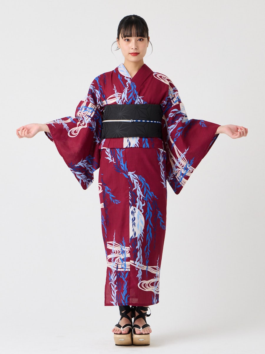 浴衣単品「 NaturalFurifu 月と柳 」(FREE ボルドー): ふりふ ｜ミマツ