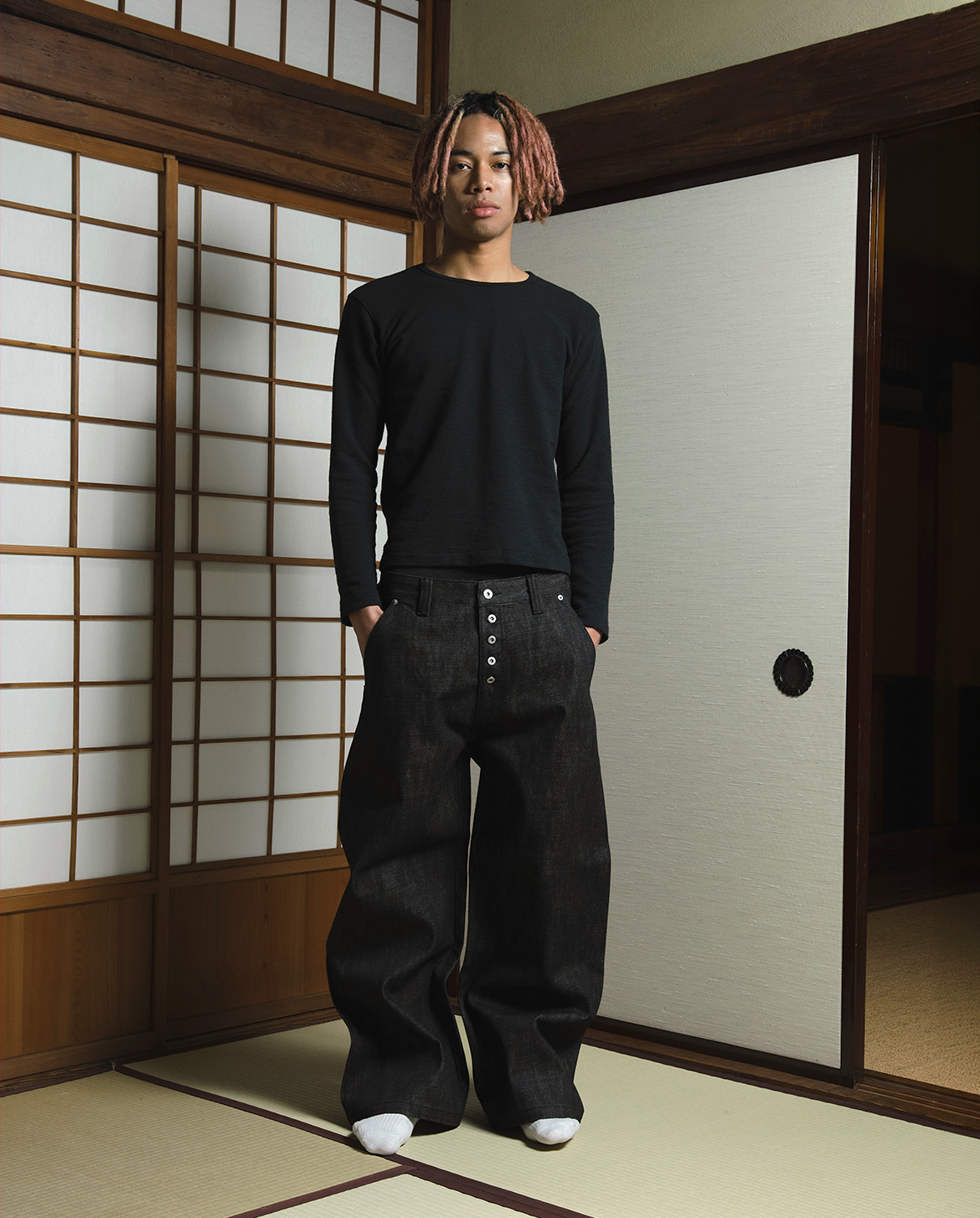 MENES Raw Selvedge Loose Fit Jeans - Black