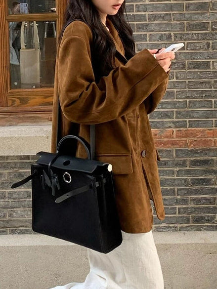 ヴィンテージルーズブラウンスエードジャケット – Meari cheek