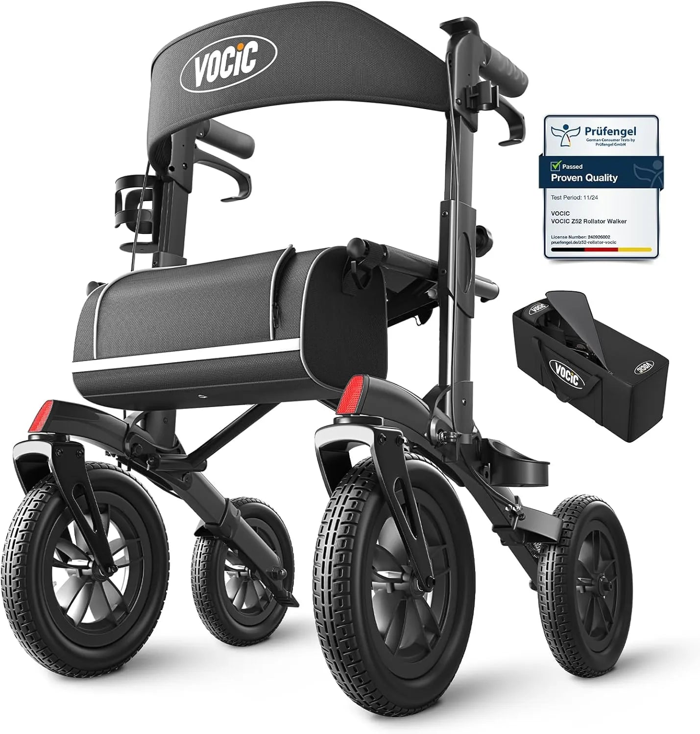 VOCIC Z52 All Terrain Rollator: Outdoor Walker with Seat, 12in