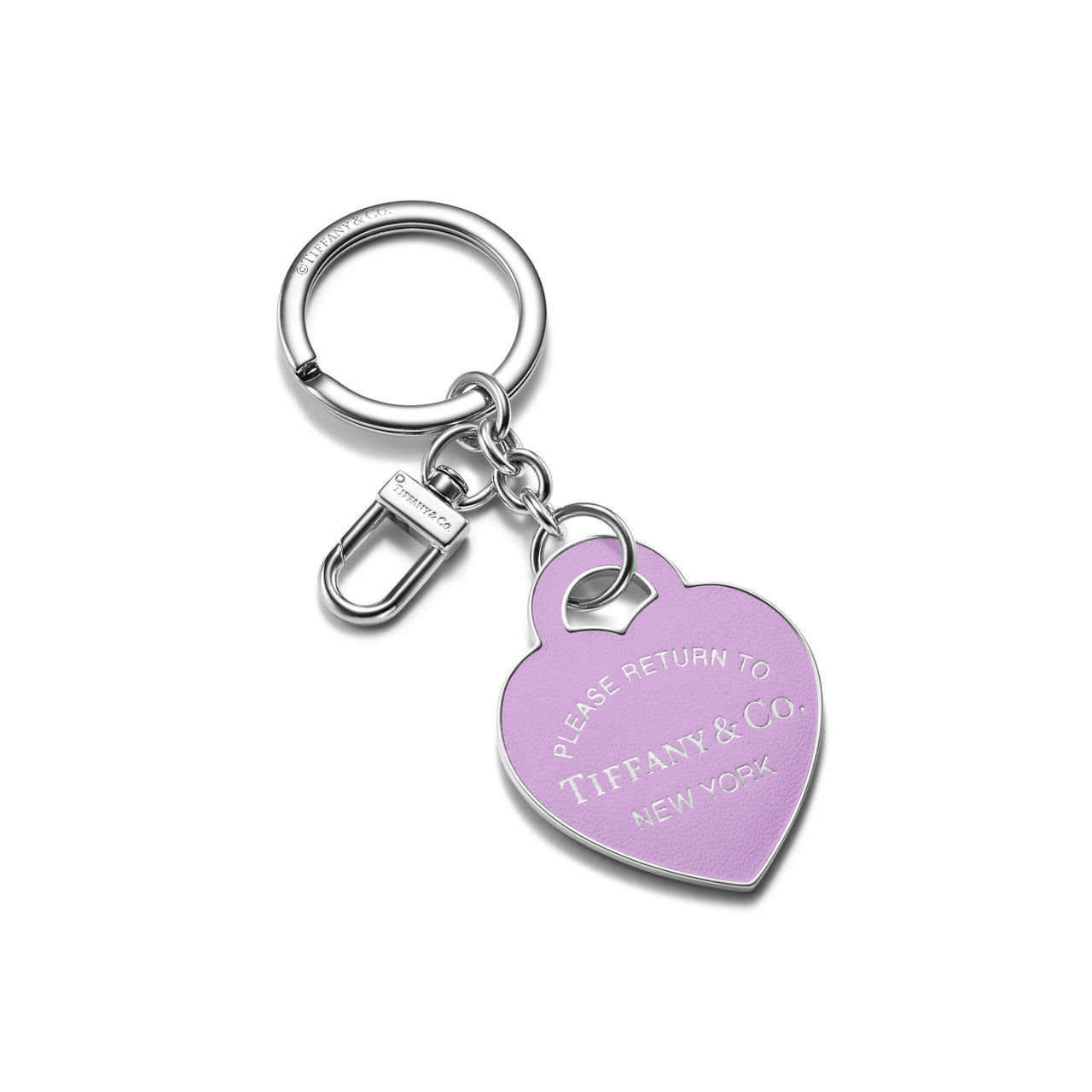 Return to Tiffany™:Leather Inlaid Heart Tag Keyring in Palladium