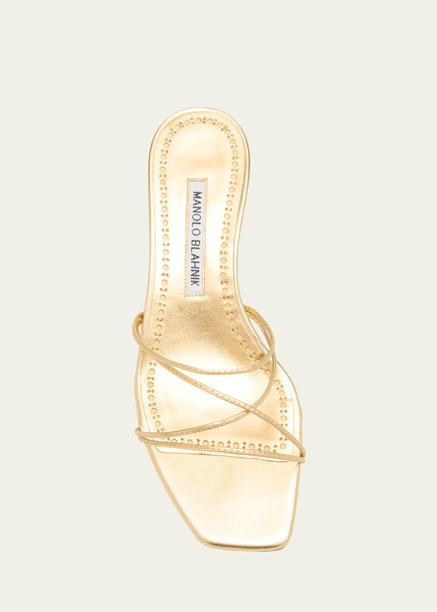 Manolo Blahnik Strappy Metallic Leather Slide Sandals - Bergdorf