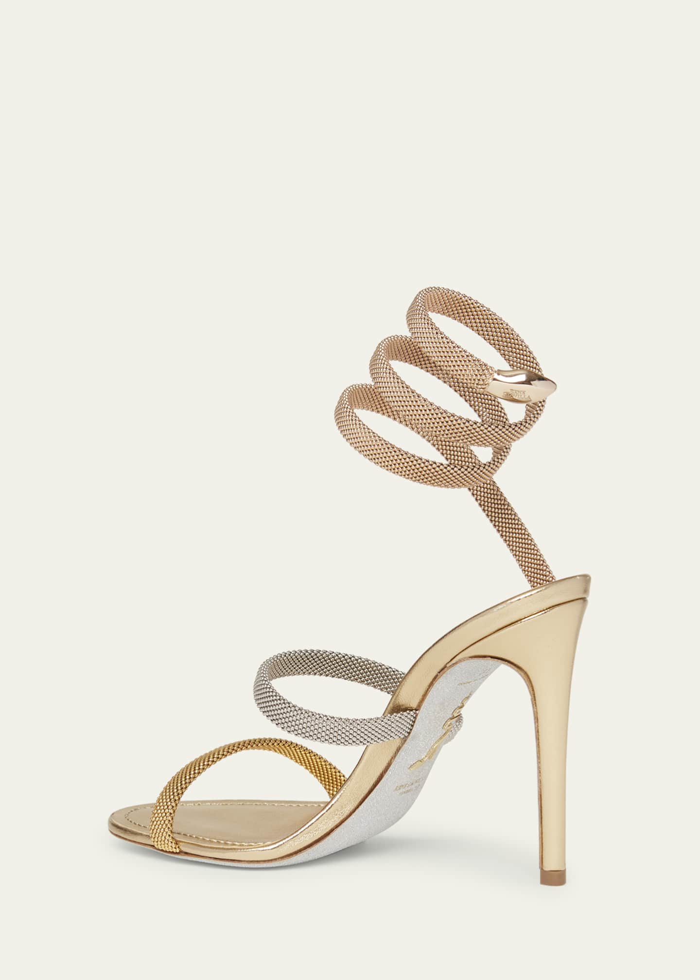 Rene Caovilla Cleo Gold-Filled Brass Snake-Wrap Sandals - Bergdorf