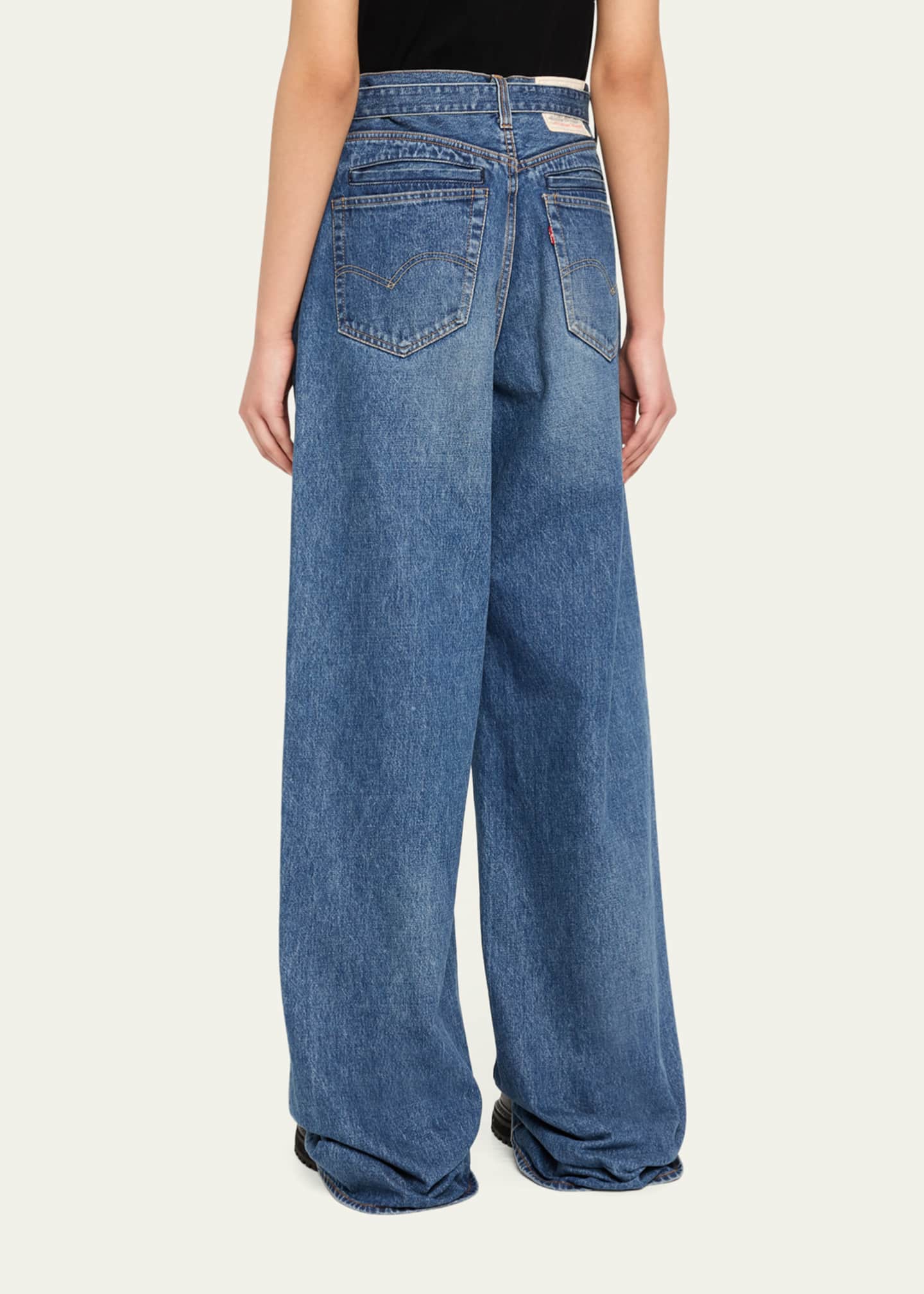 SACAI Belted Denim Wide-Leg Pants - Bergdorf Goodman