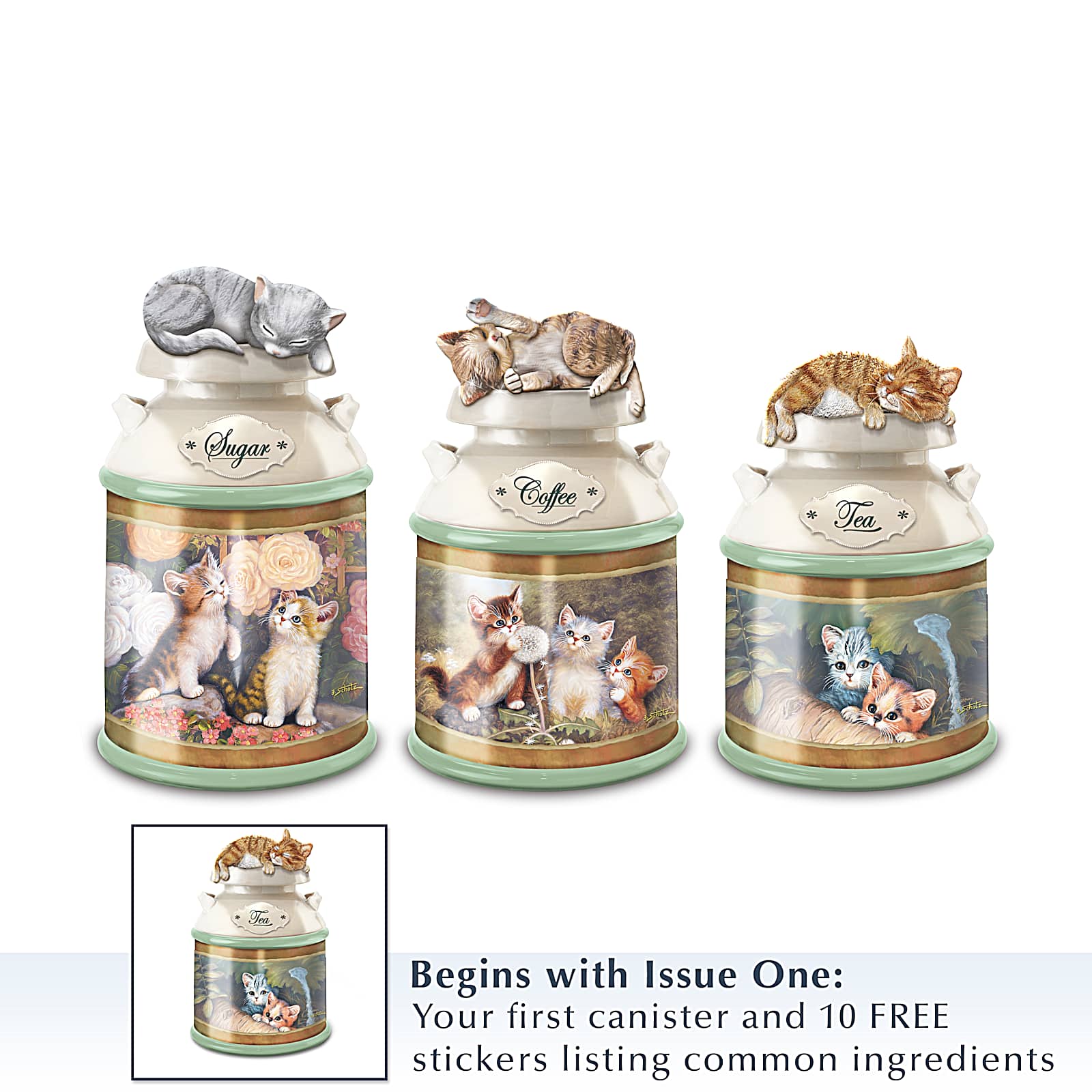 Jurgen Scholz Cozy Kittens Sculpted Cat Canister Collection With