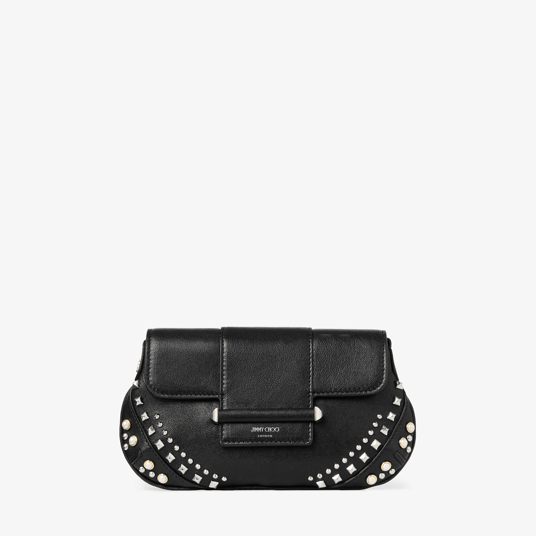 バー ウォレット | ブラック バイカーレザー・パールスタッズ付き ミニ