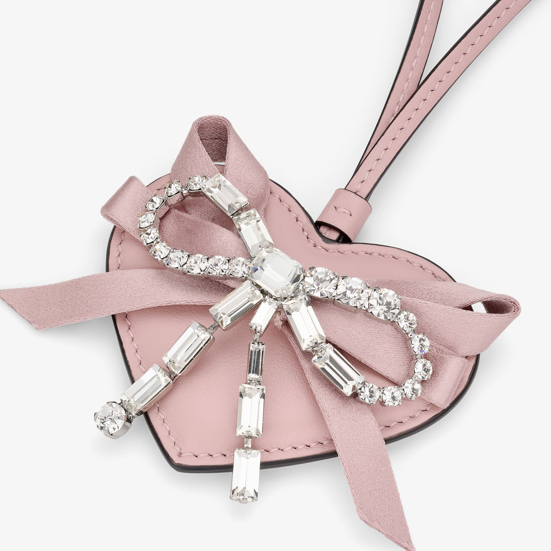 ハート チャーム | ローズ スムースカーフレザー・クリスタルボウ付き