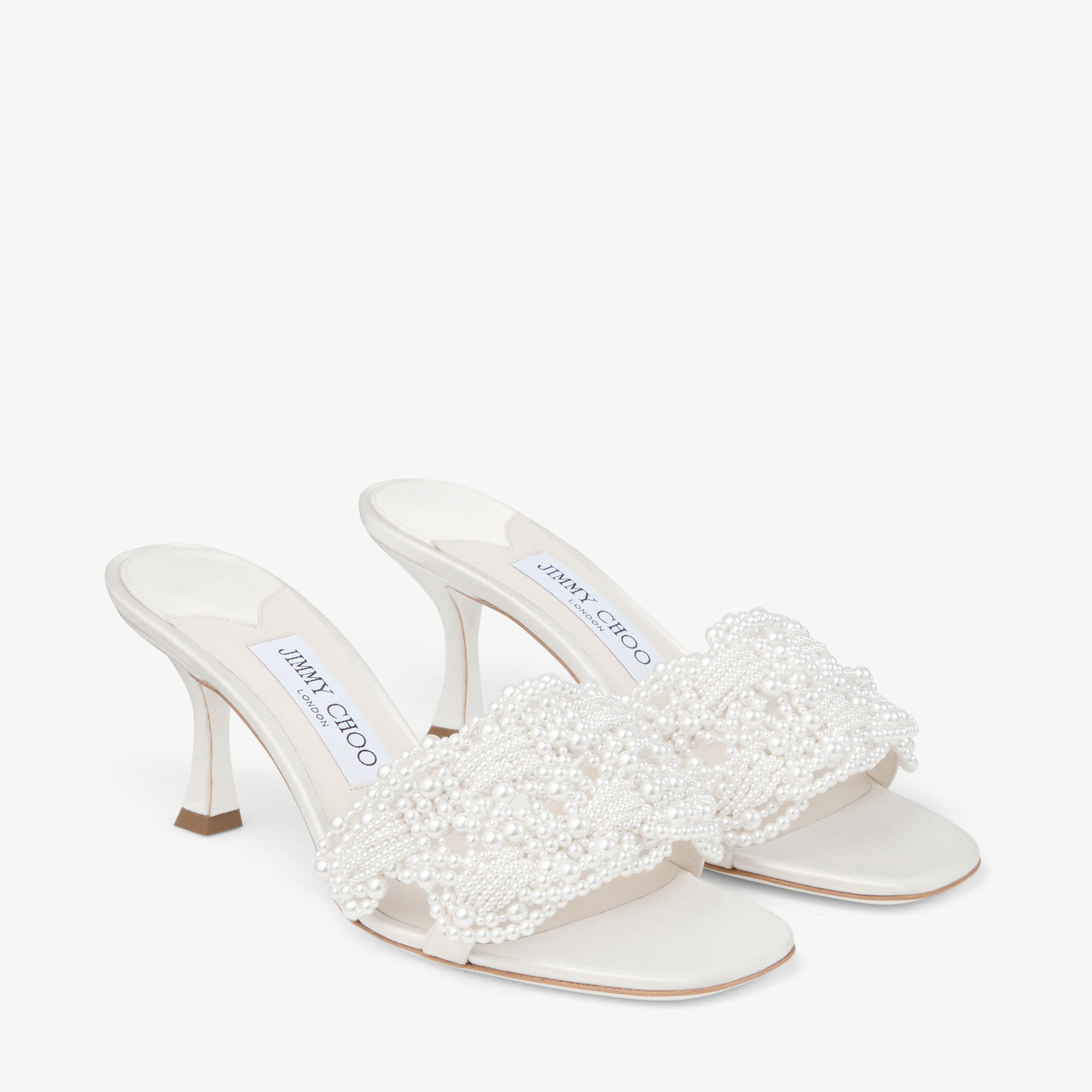Cary Mule 70 |Ivory Satin Mule Sandal with Pearl Embellishments