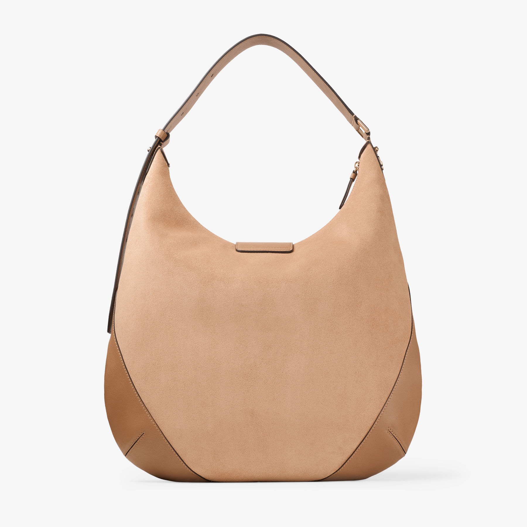 Bar Hobo Medium | Toffee Suede Shoulder Bag with Biker Leather
