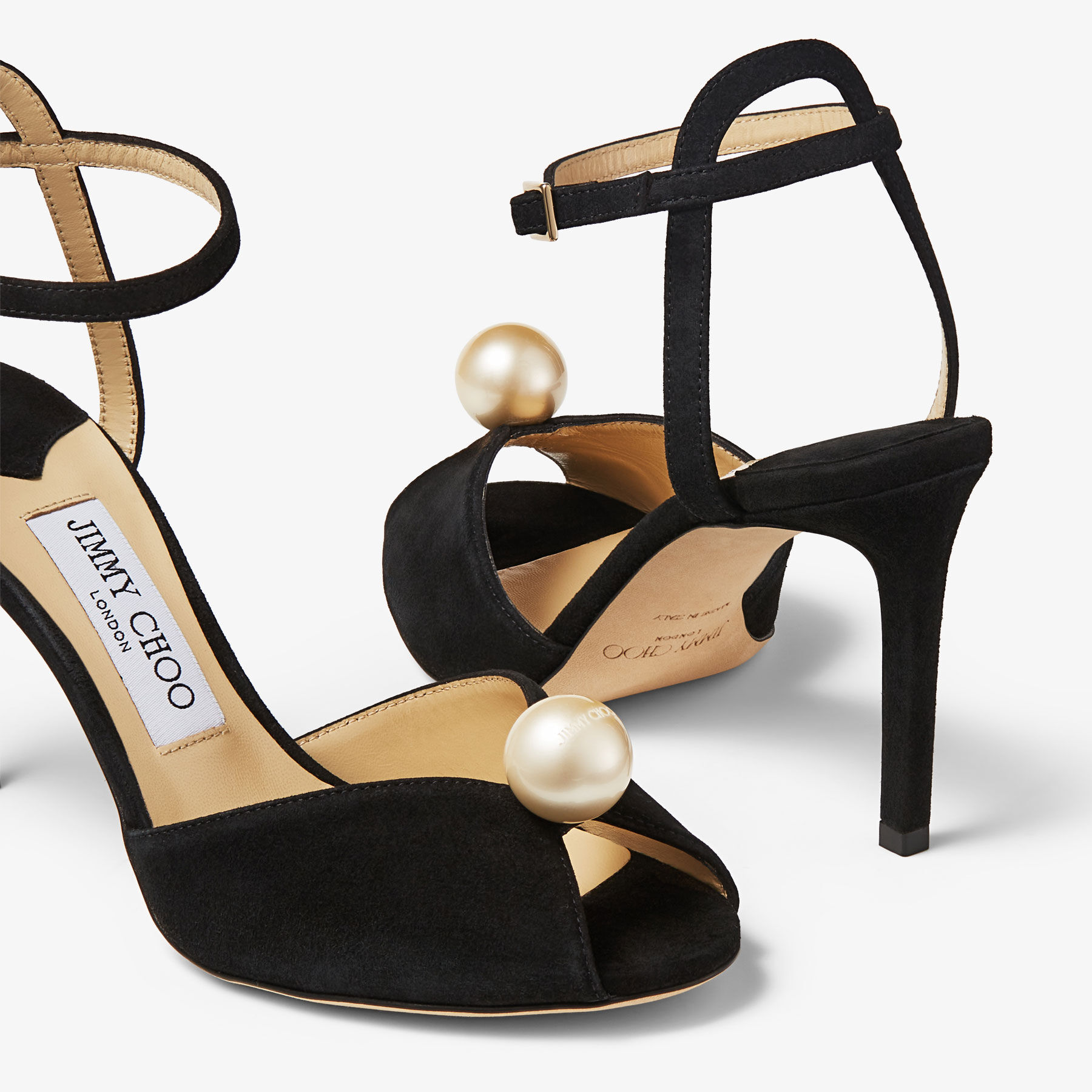 SACORA 85 | Black Suede Sandals with Pearl Embellishment | Summer