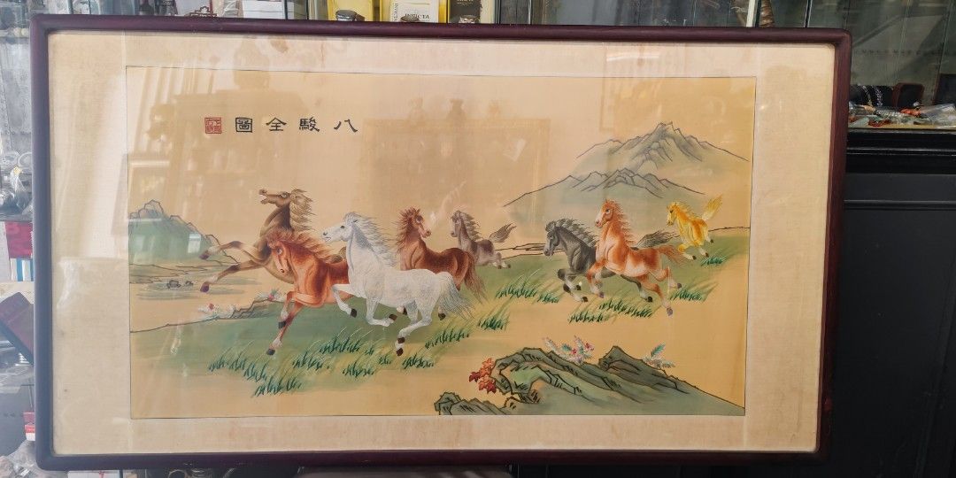 120620@5 中國早期手工刺繡八駿圖(限自取或貨運), 書籍、休閒與玩具